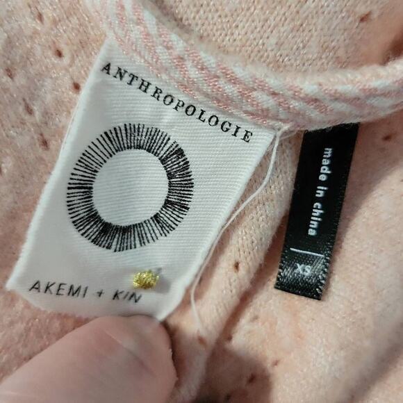 Anthropologie Akemi +Kin Sylvie Pointelle Pink Long Sleeve Top Size Extra Small - Picture 5 of 8